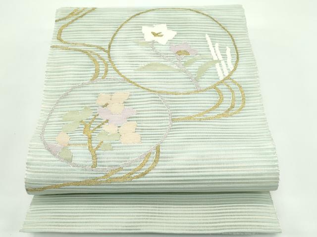 平和屋着物*夏物 八寸名古屋帯 絽綴れ 流水草花丸文 金糸 正絹 逸品 CABG7303rv
