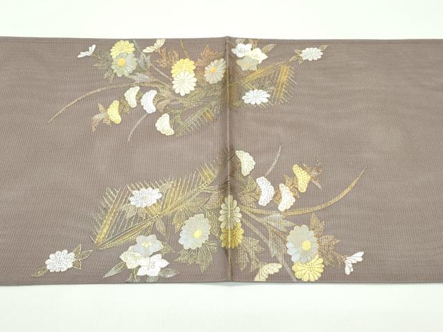 平和屋着物*夏物 西陣名門 鹿子井山田 太鼓柄袋帯 流水秋草文 金銀彩 正絹 逸品 未使用 CABG7319rv