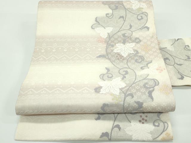 平和屋着物*夏物 九寸名古屋帯 葡萄唐草文 正絹 逸品 未使用 CABG7327rv