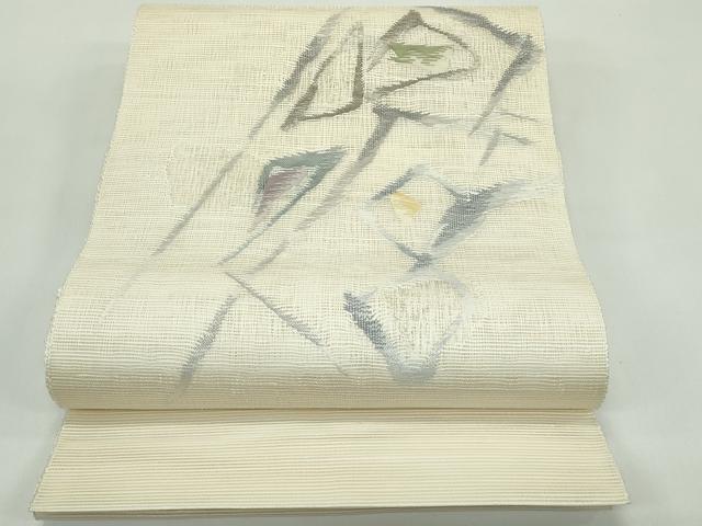 平和屋着物*夏物 絽綴れ 幾何学文様 銀糸 名古屋帯 正絹 逸品 CABG7339rv