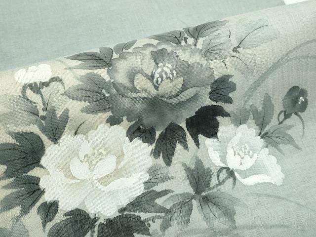 平和屋着物*夏物 九寸名古屋帯 手描き 牡丹 正絹 逸品 CABG7353rv