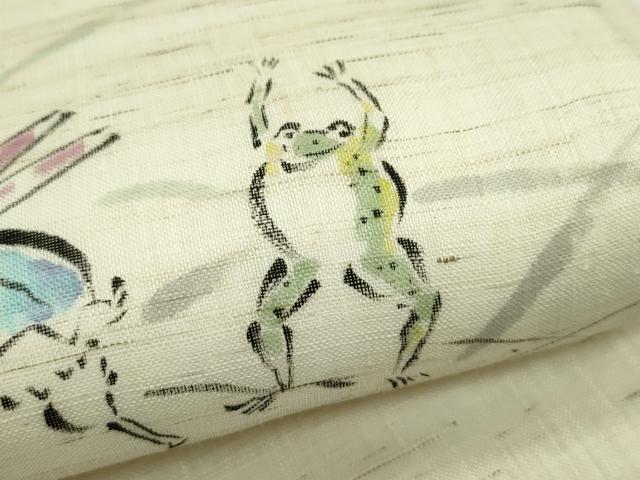 平和屋着物*夏物 九寸名古屋帯 手描き 鳥獣戯画 麻 逸品 CABG7354rv