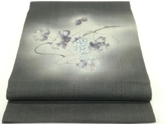平和屋着物*夏物 九寸開き名古屋帯 手描き 葡萄蔦の葉文 正絹 逸品 CABG7379rv