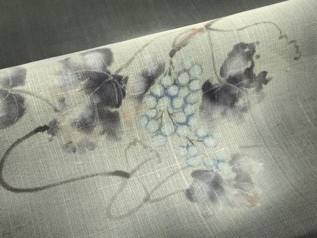 平和屋着物*夏物 九寸開き名古屋帯 手描き 葡萄蔦の葉文 正絹 逸品 CABG7379rv