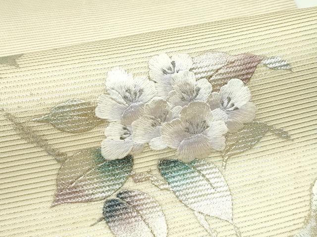 平和屋着物*夏物 九寸開き名古屋帯 刺繍 枝花文 金銀彩 正絹 逸品 CABG7380rv