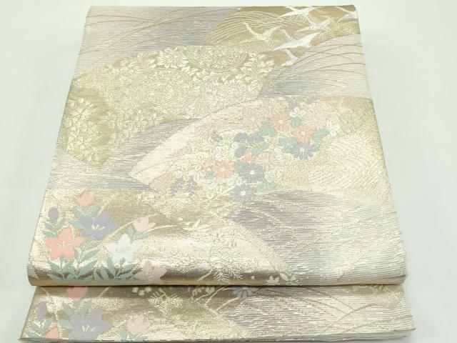 平和屋着物*夏物 六通柄袋帯 地紙草花飛鶴文 金銀糸 正絹 逸品 CABG7381rv