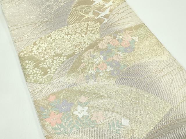 平和屋着物*夏物 六通柄袋帯 地紙草花飛鶴文 金銀糸 正絹 逸品 CABG7381rv