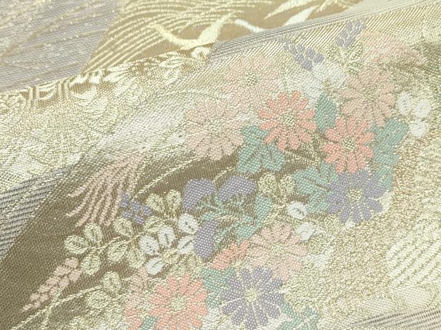 平和屋着物*夏物 六通柄袋帯 地紙草花飛鶴文 金銀糸 正絹 逸品 CABG7381rv