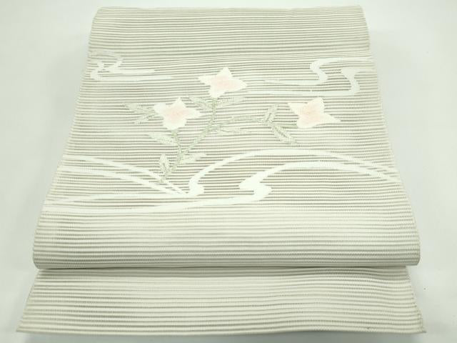 平和屋着物*夏物 八寸名古屋帯 絽綴れ 草花文 銀糸 正絹 逸品 CABG7400rv
