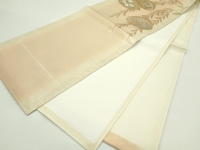 平和屋着物*夏物 九寸開き名古屋帯 駒刺繍 貝合わせ草花文 金糸 正絹 逸品 CABG7409rv