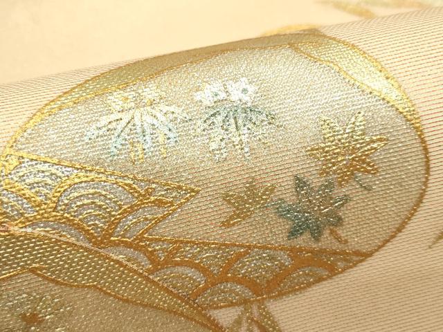 平和屋着物*夏物 九寸開き名古屋帯 駒刺繍 貝合わせ草花文 金糸 正絹 逸品 CABG7409rv