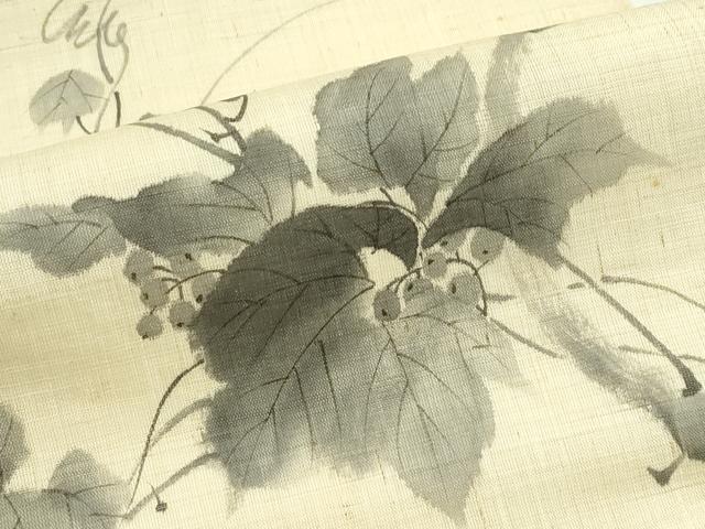 平和屋着物*夏物 九寸開き名古屋帯 手描き 蔦の葉文 麻 逸品 CABG7410rv