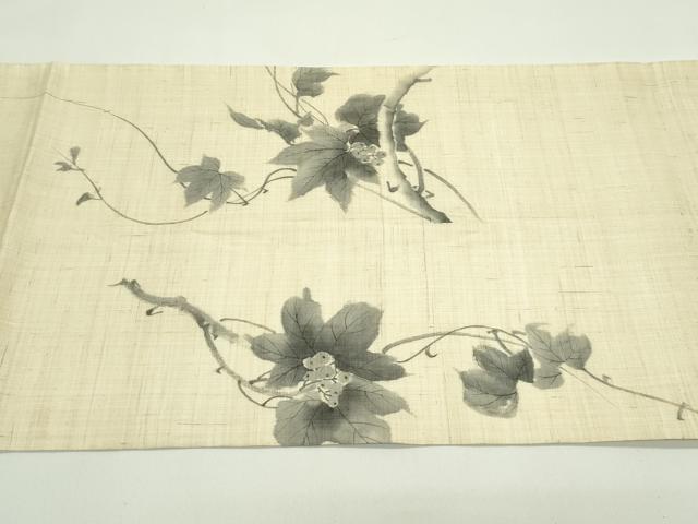 平和屋着物*夏物 九寸開き名古屋帯 手描き 蔦の葉文 麻 逸品 CABG7410rv