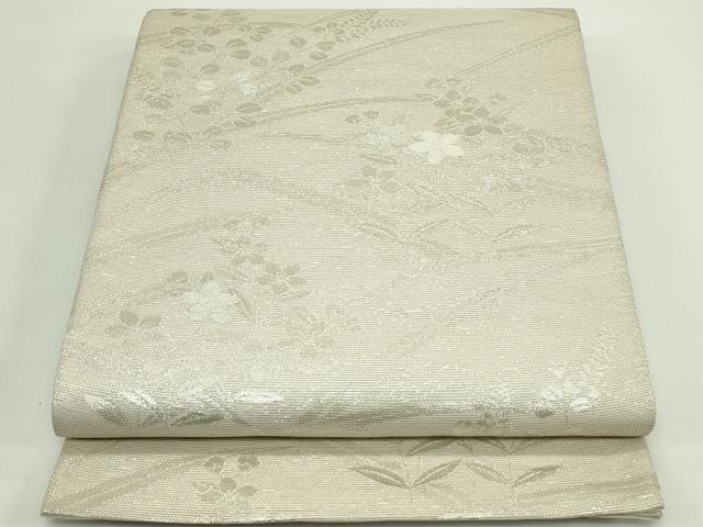 平和屋着物*夏物 六通柄袋帯 萩 桔梗 銀糸 正絹 逸品 CABG7422rv