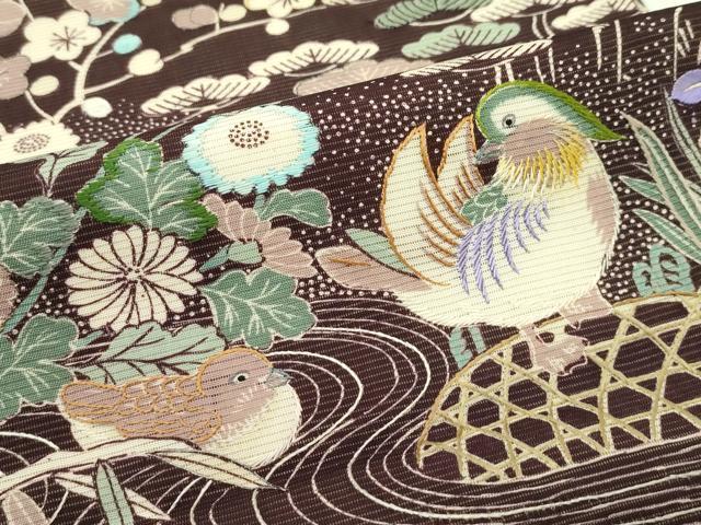 平和屋着物*夏物 丸帯 引き抜き帯 刺繍 松竹梅鴛鴦花文 正絹 逸品 CABG7425rv
