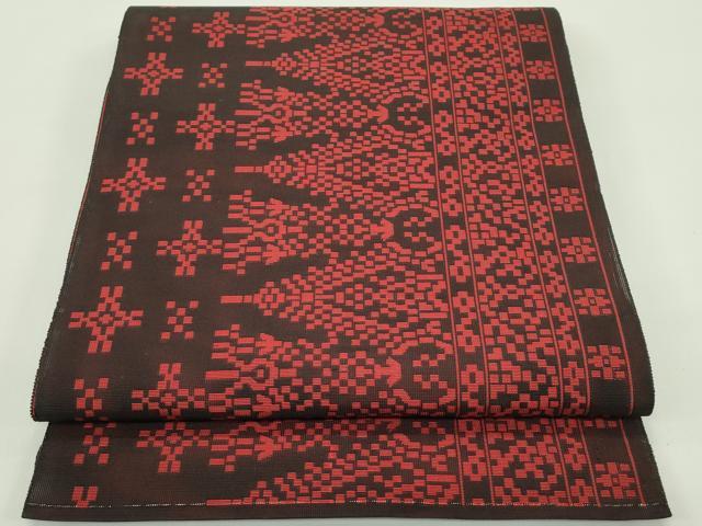 平和屋着物*夏物 八寸名古屋帯 幾何学文様 黒地 正絹 逸品 CABG7426rv