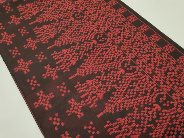 平和屋着物*夏物 八寸名古屋帯 幾何学文様 黒地 正絹 逸品 CABG7426rv