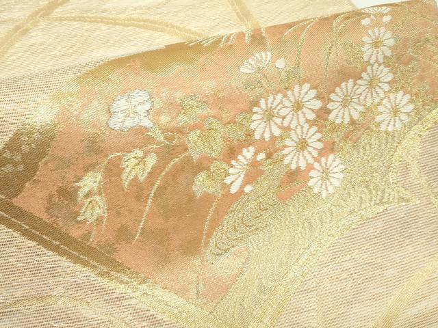 平和屋着物*夏物 六通柄袋帯 絵本に菊 金銀糸 正絹 逸品 CABG7431rv