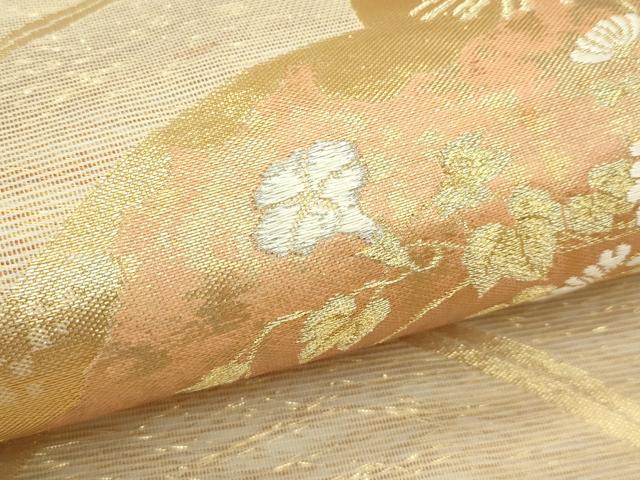 平和屋着物*夏物 六通柄袋帯 絵本に菊 金銀糸 正絹 逸品 CABG7431rv
