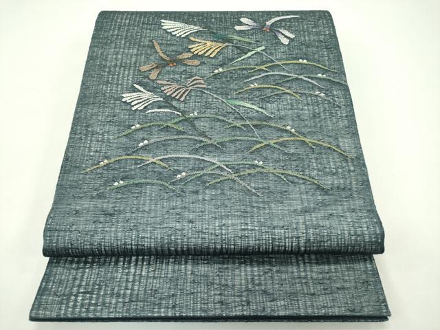 平和屋着物*夏物 太鼓柄袋帯 すくい織 トンボ 露芝文 銀糸 正絹 逸品 CABG7433rv