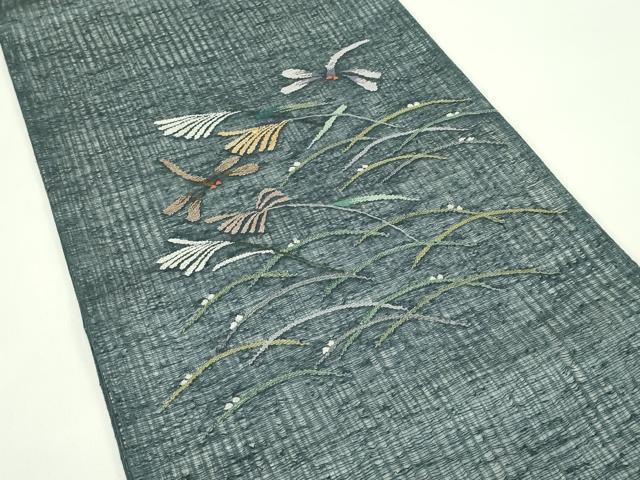 平和屋着物*夏物 太鼓柄袋帯 すくい織 トンボ 露芝文 銀糸 正絹 逸品 CABG7433rv