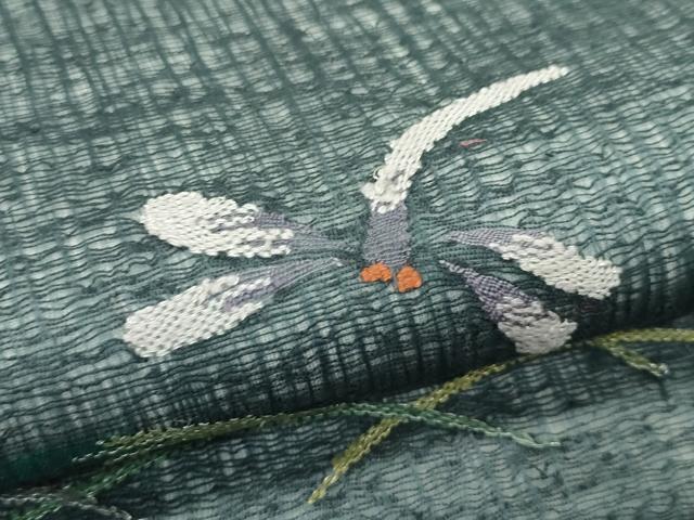 平和屋着物*夏物 太鼓柄袋帯 すくい織 トンボ 露芝文 銀糸 正絹 逸品 CABG7433rv