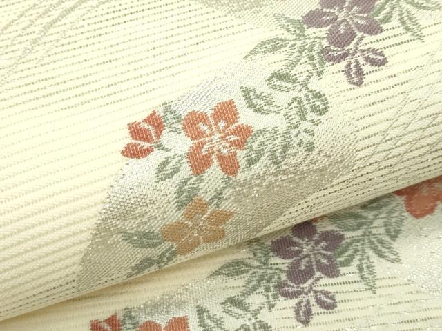平和屋着物*夏物 六通柄袋帯 地紙秋草文 銀糸 正絹 逸品 CABG7434rv
