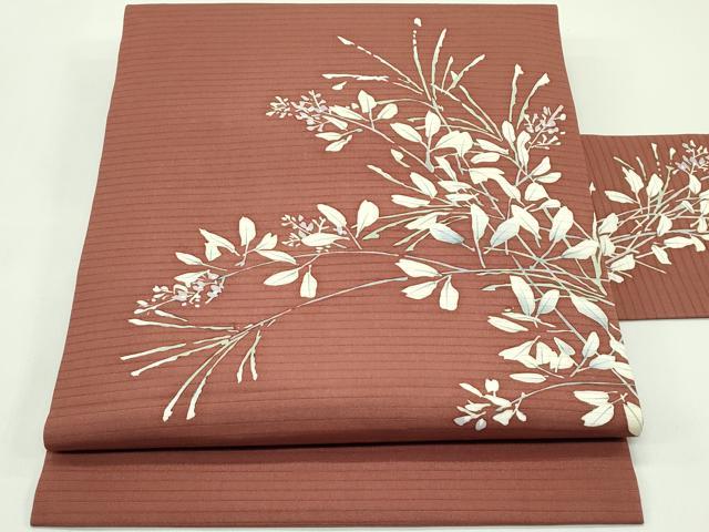 平和屋着物*夏物 絽塩瀬 九寸名古屋帯 草花文 正絹 逸品 CABG7438rv