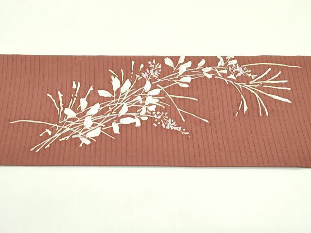平和屋着物*夏物 絽塩瀬 九寸名古屋帯 草花文 正絹 逸品 CABG7438rv