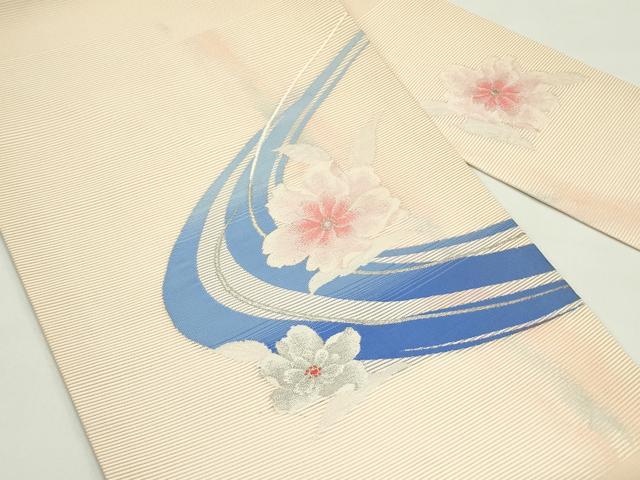 平和屋着物*夏物 九寸名古屋帯 流水花文 銀糸 正絹 逸品 未使用 CABG7440rv