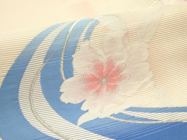 平和屋着物*夏物 九寸名古屋帯 流水花文 銀糸 正絹 逸品 未使用 CABG7440rv