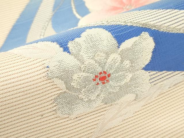平和屋着物*夏物 九寸名古屋帯 流水花文 銀糸 正絹 逸品 未使用 CABG7440rv