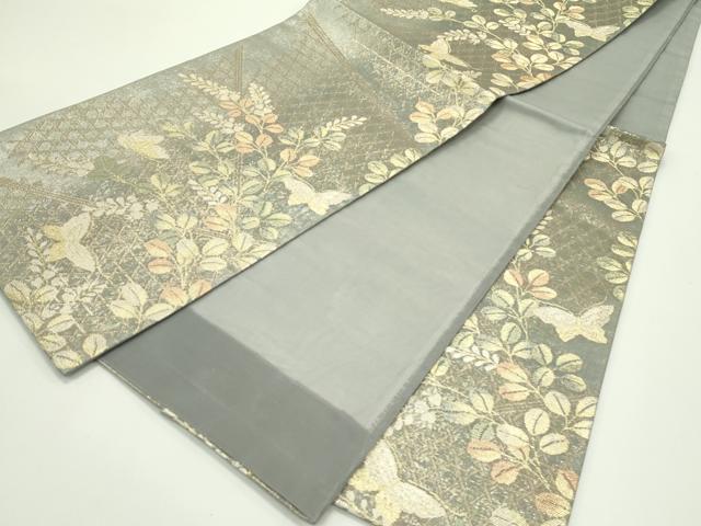 平和屋着物*夏物 西陣 六通柄袋帯 舞蝶萩文 金銀糸 正絹 逸品 未使用 CABG7450rv