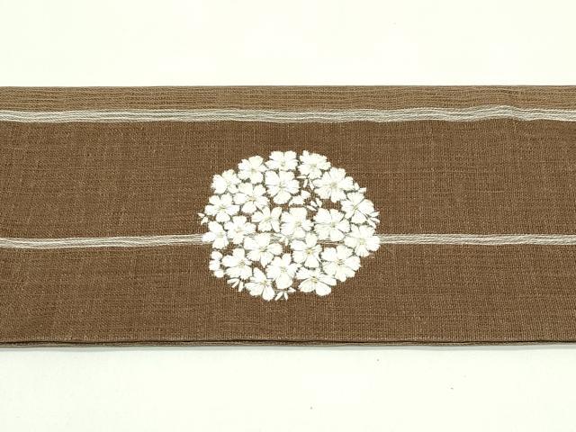 平和屋着物*夏物 九寸名古屋帯 総刺繍 花丸文 銀糸 正絹 逸品 未使用 CABG7452rv