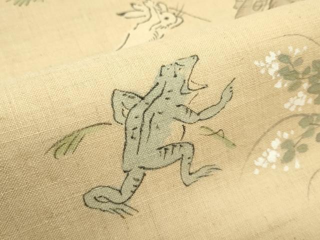 平和屋着物*夏物 染色作家 桐山紫香 九寸名古屋帯 手描き 鳥獣戯画 絹麻 逸品 CABG7453rv