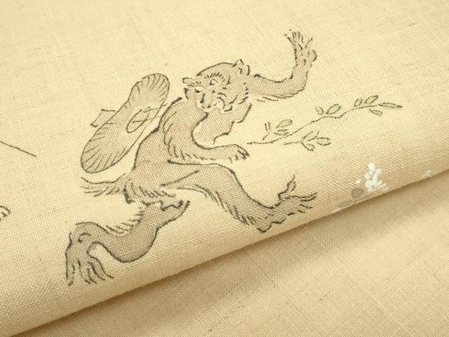 平和屋着物*夏物 染色作家 桐山紫香 九寸名古屋帯 手描き 鳥獣戯画 絹麻 逸品 CABG7453rv