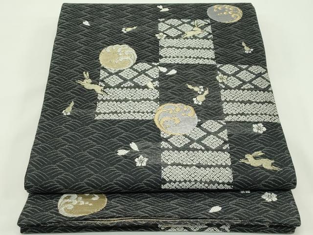 平和屋着物▽両面 六通柄袋帯 スリーシーズン 春夏秋 吉祥草花丸文 兎 金糸 正絹 逸品 CABG7475rv