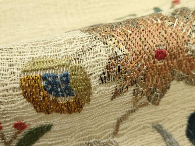 平和屋着物*夏物 八寸名古屋帯 絽刺し 区限刺繍 草花文 正絹 逸品 CABG7484rv