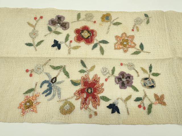 平和屋着物*夏物 八寸名古屋帯 絽刺し 区限刺繍 草花文 正絹 逸品 CABG7484rv