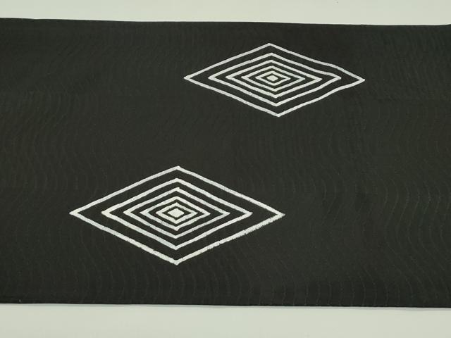 平和屋着物*夏物 太鼓柄袋帯 菱文様 黒地 金銀彩 正絹 逸品 未使用 CABG7488rv