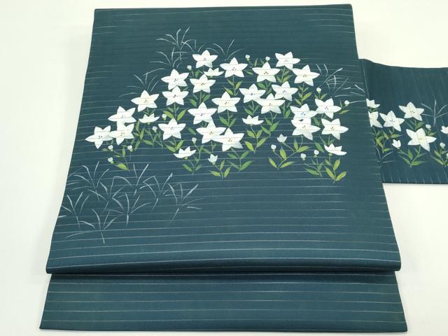 平和屋着物*夏物 絽塩瀬 九寸名古屋帯 手描き 桔梗 正絹 逸品 CABG7491rv