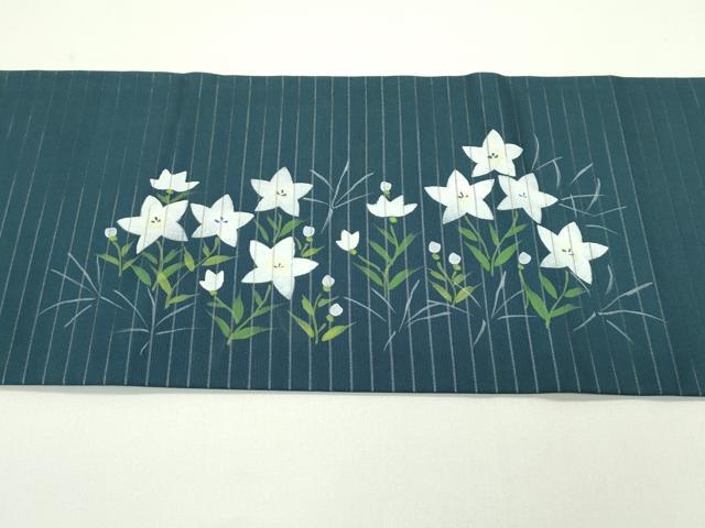 平和屋着物*夏物 絽塩瀬 九寸名古屋帯 手描き 桔梗 正絹 逸品 CABG7491rv