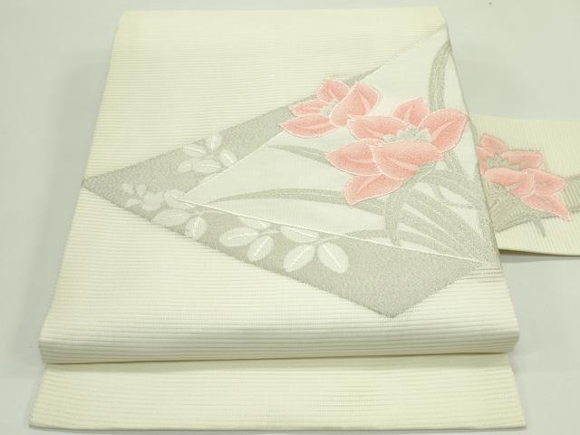 平和屋着物*夏物 九寸名古屋帯 絽綴れ 草花文 銀糸 正絹 逸品 CABG7495rv