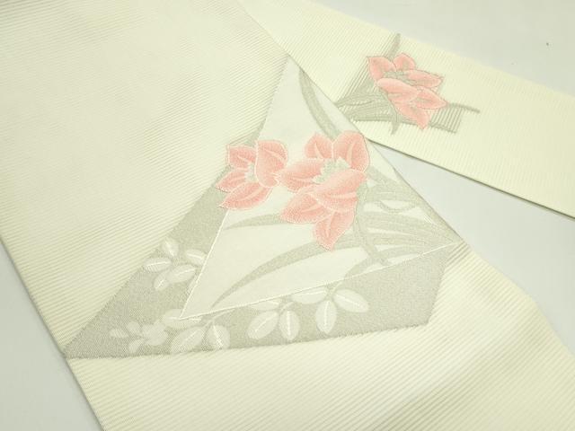 平和屋着物*夏物 九寸名古屋帯 絽綴れ 草花文 銀糸 正絹 逸品 CABG7495rv