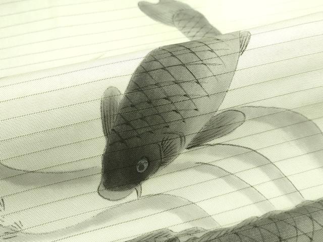 平和屋着物*夏物 アンティーク 大正ロマン 絽塩瀬 九寸名古屋帯 作家物 手描き 魚 正絹 逸品 CABG7499rv