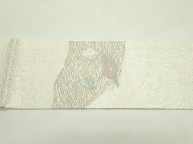 平和屋着物*夏物 九寸名古屋帯 すくい織 草花文 金糸 正絹 逸品 未使用 CABG7521rv
