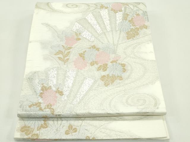 平和屋着物*夏物 六通柄袋帯 檜扇秋草文 銀糸 正絹 逸品 CABG7536rv