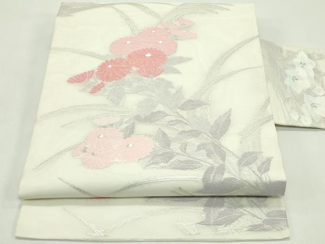 平和屋着物*夏物 九寸名古屋帯 菊 銀糸 正絹 逸品 CABG7546rv