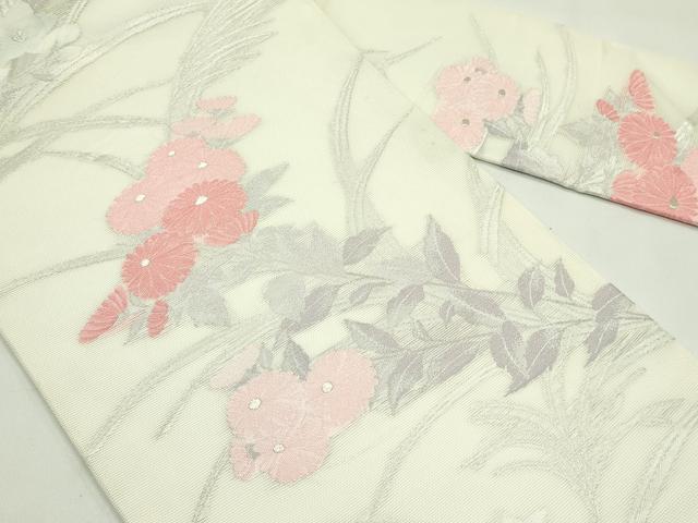 平和屋着物*夏物 九寸名古屋帯 菊 銀糸 正絹 逸品 CABG7546rv