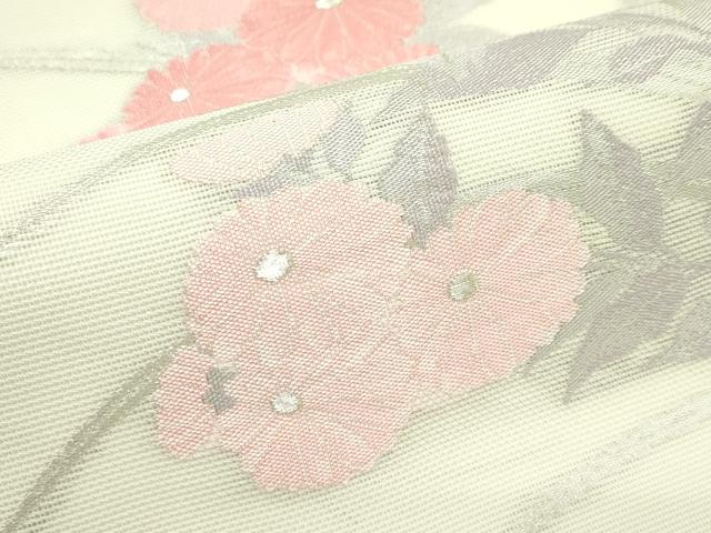 平和屋着物*夏物 九寸名古屋帯 菊 銀糸 正絹 逸品 CABG7546rv